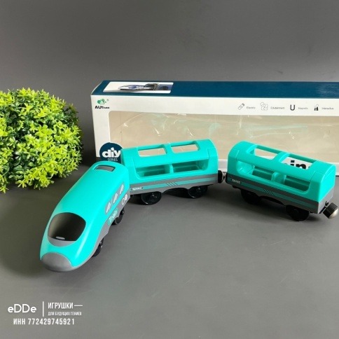 Электромеханический локомотив с двумя вагонами для железных дорог | Совместимы со железными дорогами IKEA и BRIO фото 2